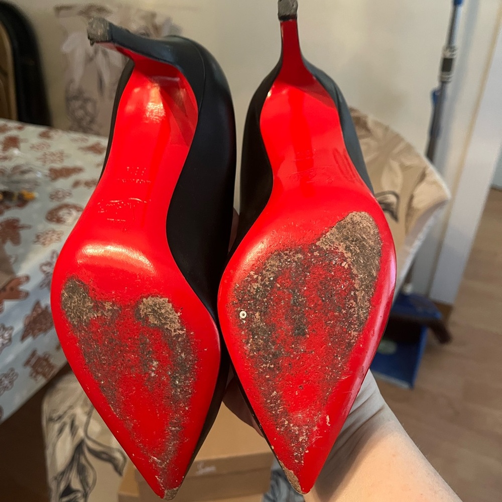 Christian Louboutin Black Leather Pointed Toe Pumps - Picture 4 of 4